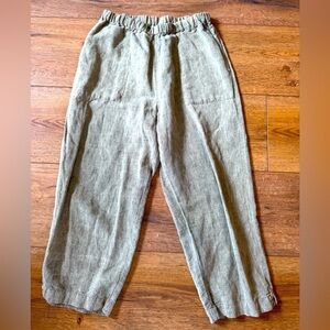 Vintage Chico's Y2K Pedal Pusher Capri Linen  Cotton Blend / olive green/ size 1